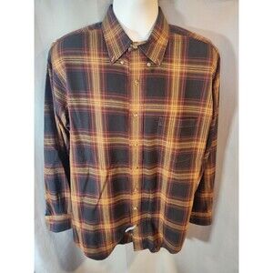 Orvis‎ Mens L Classic Tan Orange Plaid LS Shirt Button Down Cotton Wool Blend